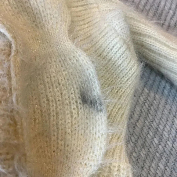 b-Sharp Womens Cream Mohair Blend Knit Cardigan Sweater Sz L Boho Slouchy Dolman - Picture 9 of 14